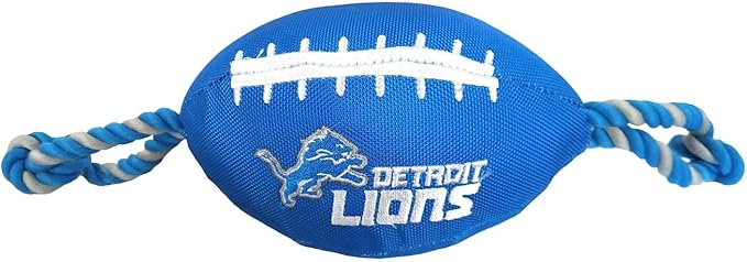 Pets First NFL Detroit Lions Football Dog Toy, Tough Quality Nylon Materials, Strong Pull Ropes, Inner Squeaker, NFL Team Color
