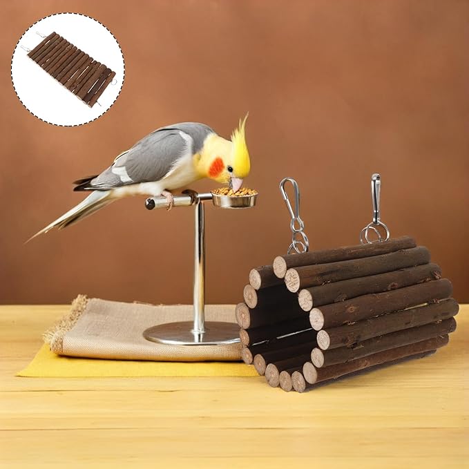 Mipcase Wooden Parrot Swing Bird Tunnel with Hanging Hook, Natural Wood Interactive Cage for Small Parrots and Birds, Small Size Climbing Chew for Birdcage Accessories