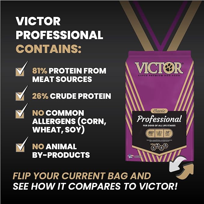 VICTOR Super Premium Dog Food – Professional Dry Dog Food – Super Premium Kibble with 26% Protein – Gluten-Free with Beef, Chicken & Pork Meals – for High Energy and Active Dogs & Puppies, 15lbs