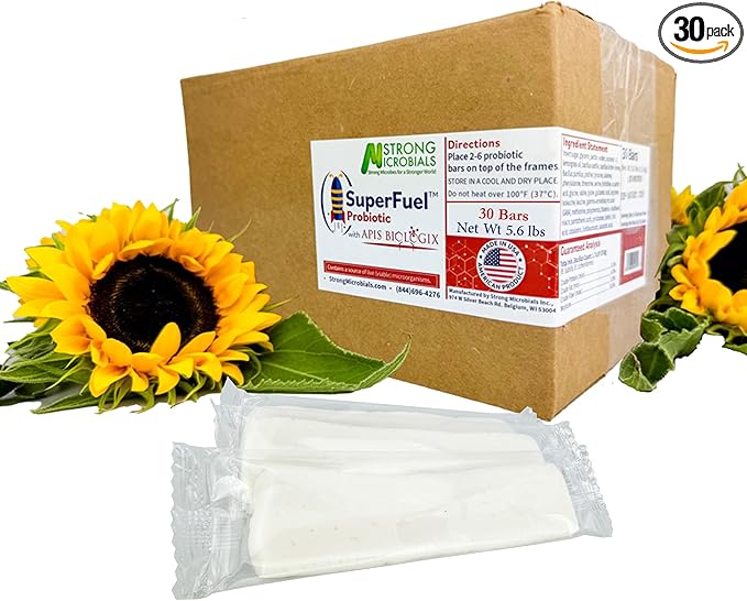 SuperFuel Probiotic Bee Food Patties - Boosts Honeybee Health & Productivity with Natural Nectar - Nutritional Winter Bee Feed for Dearth & Stress Periods - 30 Bars (5.6 lbs)