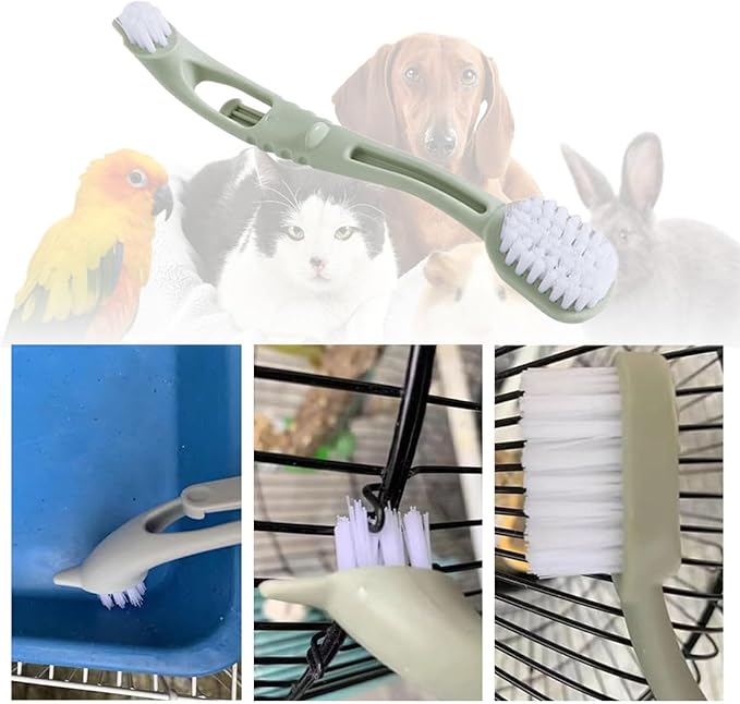 5 Pieces Bird Cage Cleaning Brush with Long Ergonomic Handle, Dual-Function Brush Heads for Cleaning Bird Parrot Cage Kennels Perches (Gray)