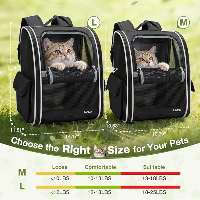 Lekereise Cat Backpack Carriers, Dog Carrier Backpacks with Breathable Mesh for Small Medium Large Cats Dogs Puppy Up to 25 Lbs, Pet Foldable Carrying Backpack Ventilated for Travel Hiking Collapsible