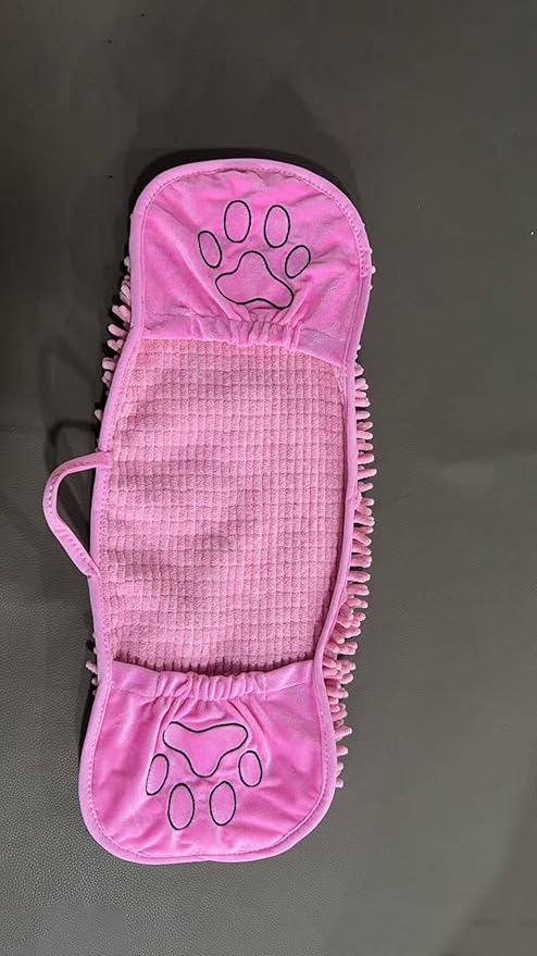 Super Absorbent Dog Drying Towel - 24.4''x10'' Chenille Microfiber Pet Bath Towel with Dual Hand Pockets, Quick Dry Soft Grooming Towel for Small Medium Large Dogs and Cats, Machine Washable (Pink)