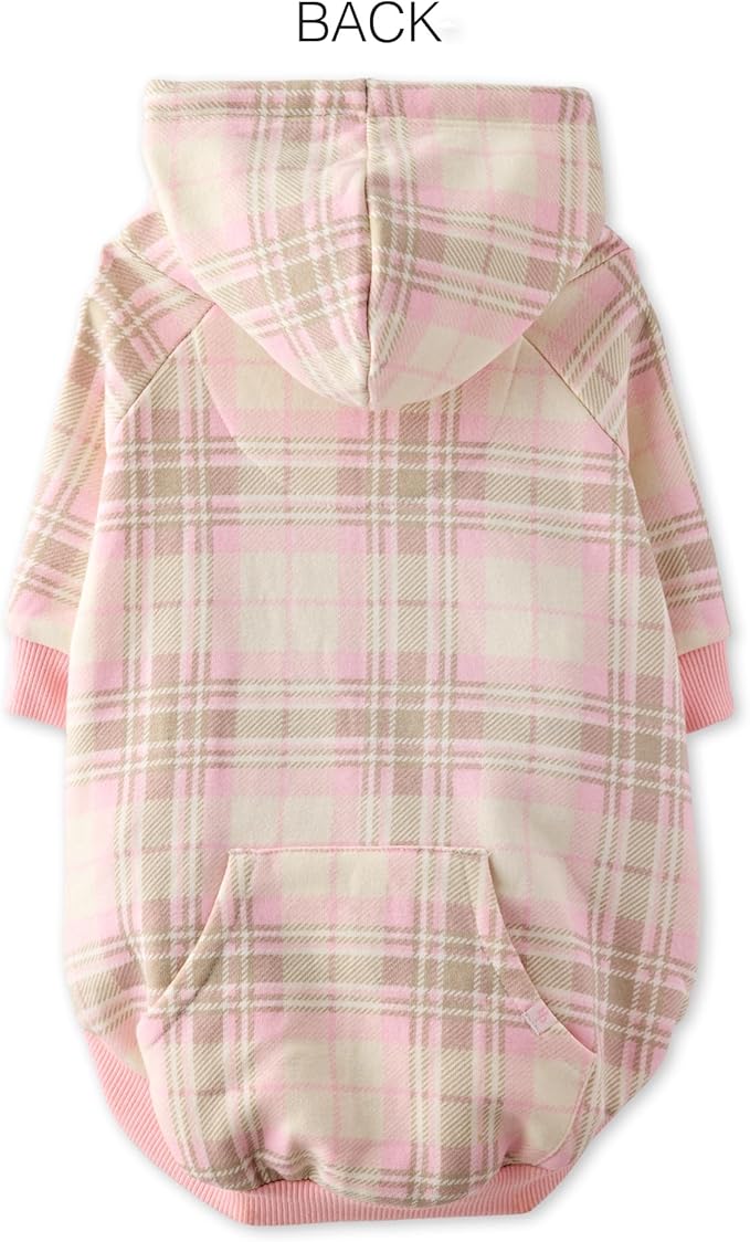 Pet Passion Rocky II - The Extra Comfy Hoodie, Organic Cotton and Recycled Poly Dog Hoodie Pet Coat Sweater for Small, Medium, Large Dogs, Pink Chesterfield Plaid, Medium