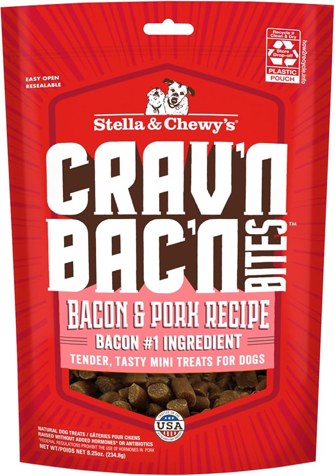 Stella & Chewy's Training Dog Treats - Crav'n Bac'n Soft Bacon & Pork Bites - Premium USA Made - Low Calorie Rewards - 8.25oz