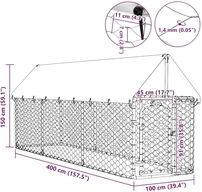 vidaXL Outdoor Dog Kennel, Dog Pen Kennel Playpen House with Roof, Heavy Duty Dog Crate Outdoor Metal Pet Animal Cage Fence for Yard