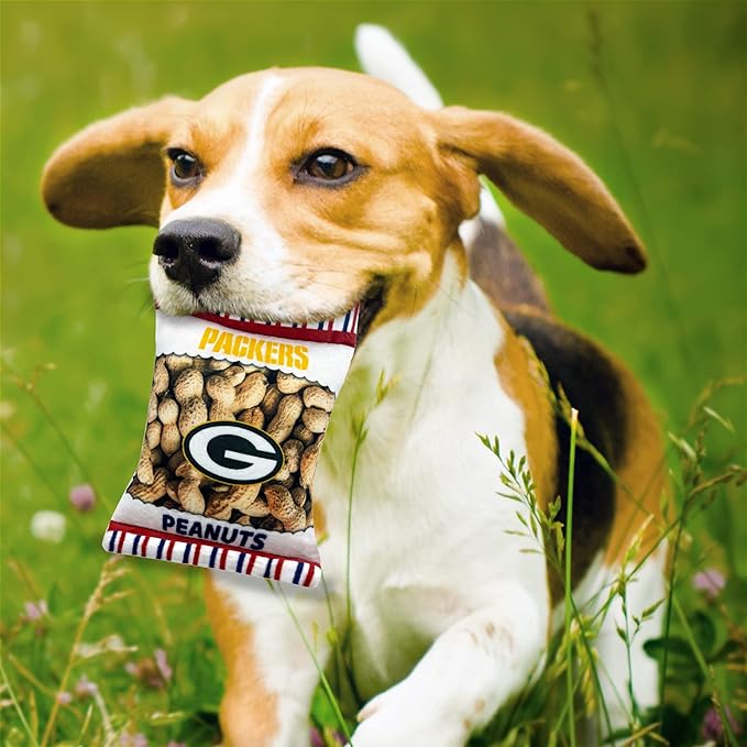 NFL Green Bay Packers Crinkle FINE Plush Dog & CAT Squeak Toy - Cutest Stadium Peanuts Snack Plush Toy for Dogs & Cats with Inner Squeaker & Beautiful Baseball Team Name/Logo