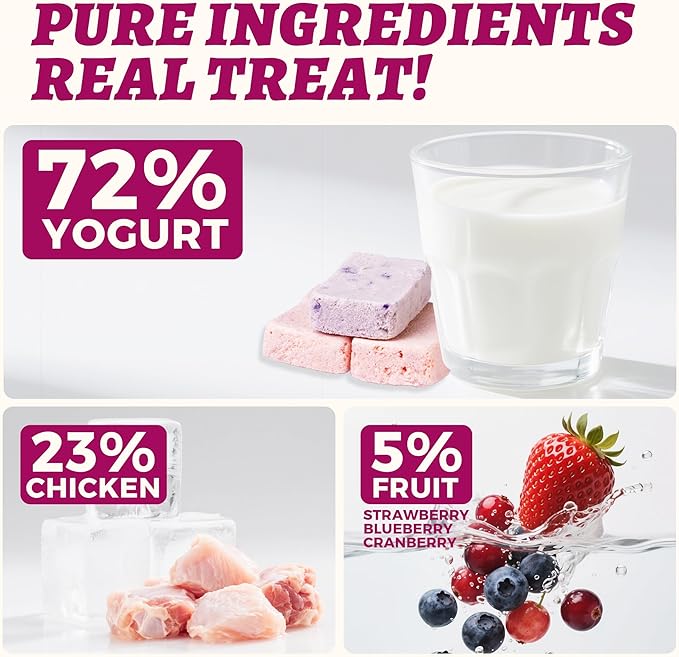 Wellix 4.23oz Natural Freeze-Dried Snacks for Dog & Cat - Triberry Yoggy Cat Yogurt Treats with Chicken Flavor & Real Fruits - Support Digestive & Immune Health Cats Food Toppers