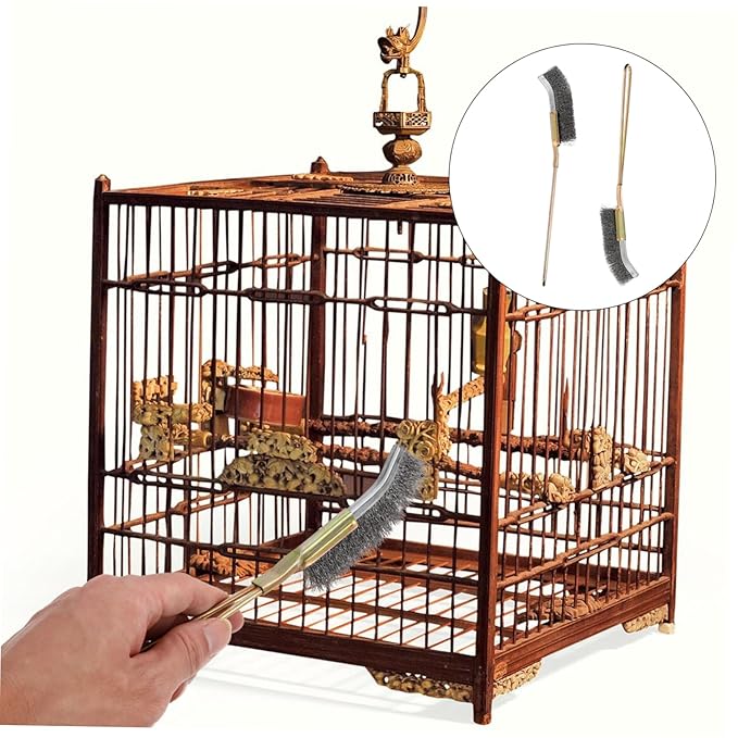 2pcs Bird Cage Cleaning Brush Long Handle Feeder Cage Wire Brush Cleaner Easy Cleaning Bird Parrot Accessories 24x3cm