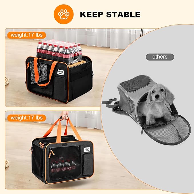 Pidipiti 20 x 14 x 14 Expandable car Travel Carrier for 1 Small-Medium cat,with a Portable Leakproof Litter Box