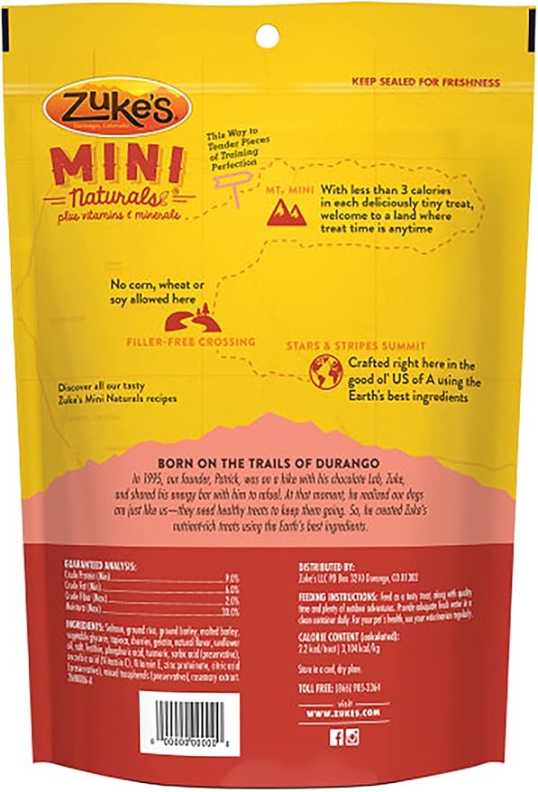Zuke's Mini Naturals Dog Training Treats, Salmon Recipe, Soft Mini Dog Treats with Vitamins & Minerals, Made for All Breed Sizes (Salmon, 16 Ounce (Pack of 2)