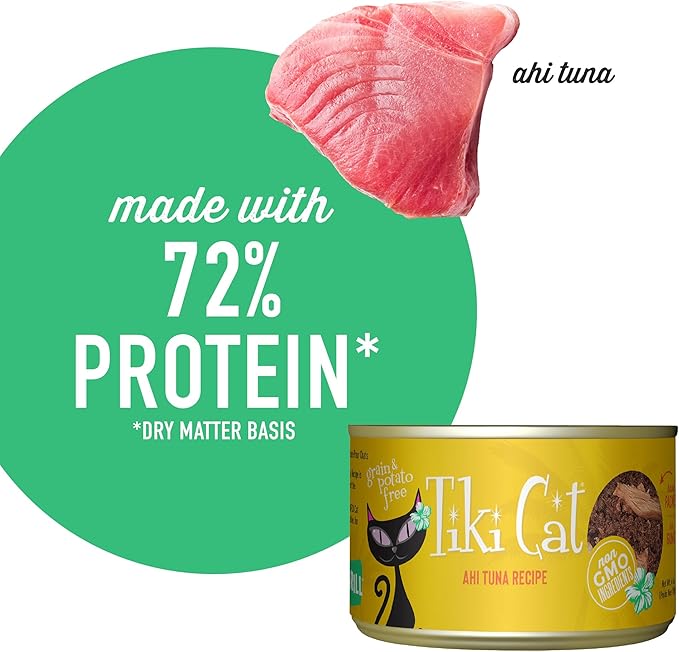 Tiki Cat Grill, Ahi Tuna, High-Protein and 100% Non-GMO Ingredients, Wet Whole Foods Cat Food for All Life Stages, 6 oz. Cans (Pack of 8)