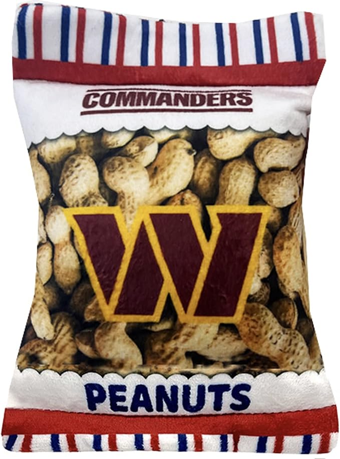 Pets First NFL Washington Commanders Crinkle FINE Plush Dog & CAT Squeak Toy - Cute Stadium Peanuts Snack Plush Toy for Dogs & Cats with Inner Squeaker & Beautiful Baseball Team Name/Logo (WAC-3346)