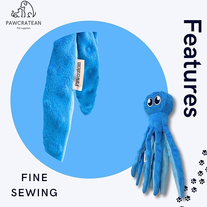 7" Squeaky Plush Toy for Puppies Small Dogs Self Etertainment Washable Soft Made [PET ONLY] (Blue Optopus)