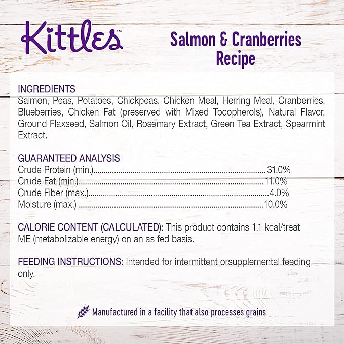 Aurora Pet Variety Pack (3) Wellnes Kittles Tasty Crunchy Cat Treats (Chicken, Salmon, Tuna) 2-oz Each with AuroraPet Grooming Wipes