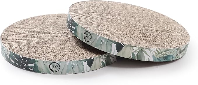 Necoichi Cat Scratcher Bowl Replacement for Indoor Cats - Cat Scratching Lounger with Reversible Usability and Extra Comfort for Lounge, Cardboard Bed Couch / (Regular, Oak)