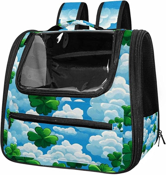 _Clover Leaves (1) Transparent Pet Carrier for Travel Hiking for Kitty Small Dog