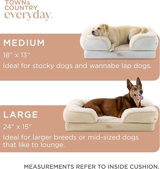 Town & Country Everyday CuddleTown Comfy Solid Bolster Sofa Pet Bed, Supportive & Calming Egg Crate Foam, Non-Slip Bottom, Machine Washable Cover, Blue, Medium 28"x23"x8"