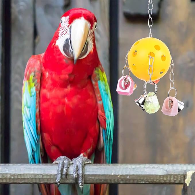 Levemolo Parrot Hanging Bell Ball Colorful Bird Bite with Bell for Cage Chewing and Playing Sturdy Pet Bird Cage Hanging Decoration for Parrots