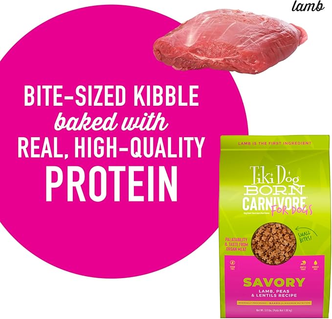 Tiki Dog Born Carnivore Dog - Dog Dry Food - Baked Kibble - Lamb - 3.5 lbs Bag