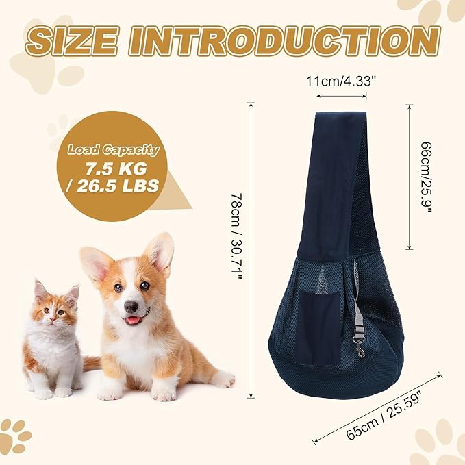Dog Sling Carrier for Small Dogs and Cats Up to 16.5 Lbs, Breathable Thick Shoulder Strap Pet Crossbody Shoulder Bag, (Blue, 1 Pcs) Intended for Outdoor/Camp/Travel