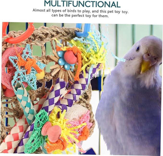 Bird Foraging Wall Edible Seagrass Woven Climbing Hammock Mat for Parrots Parakeets Macaws Safe Chewing and Shredding for Birdcages