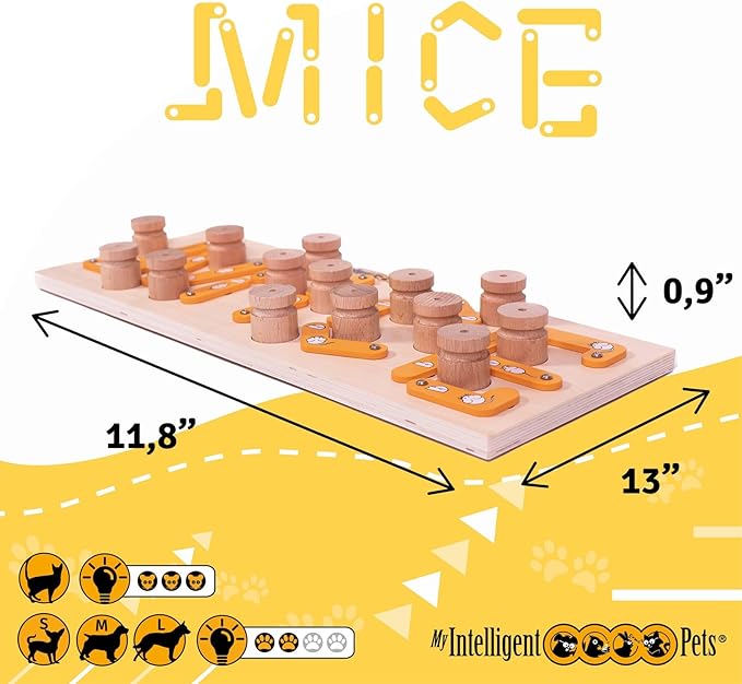 MICE - Cat and Dog Treat Puzzle, Interactive Wooden Toy for Cats and Dogs - Puzzle Feeder for Mental and Physical Exercise, Enhances Natural Instincts