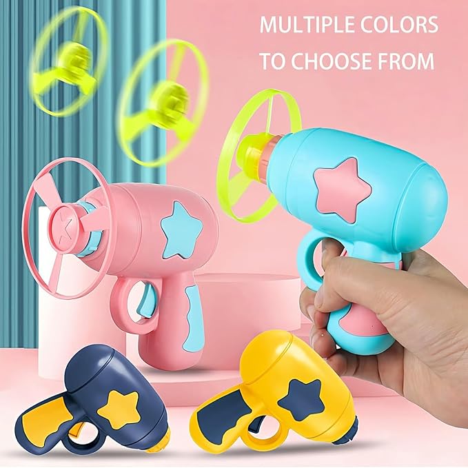 Bamboo Dragonfly Catapult Pistol, Bamboo Dragonfly Catapult Launcher, cat Fetch Toy Flying disc Saucer Launcher, Cat Fetch Toy with Colorful Flying Propellers Set (Blue+Dark Blue)