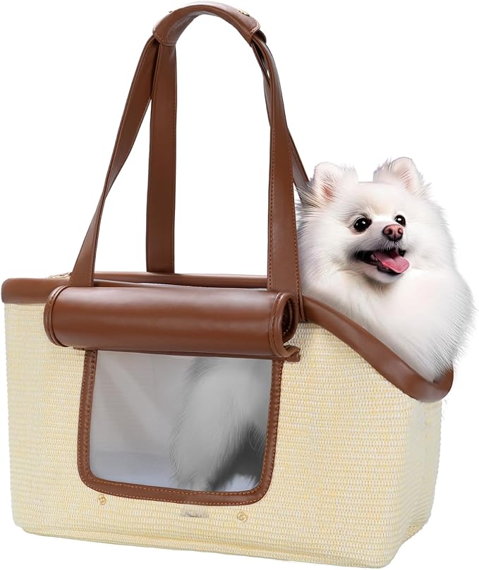 Luxury Dog Purse Carrier for Small Dogs Cats, TSA Airline Approved Puppy Kitten Carrier Soft-Sided Travel Tote Bag Up to 10lbs(14.17'' L x 7.09''W x 8.66''H)