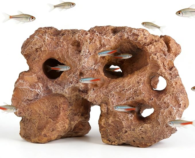 Homaisson Large Aquarium Decoration Hideout Cave, Resin Rock Mountain Fish Tank Ornament with Multiple Holes, Artificial Coral Style Aquarium Cave for Fish Shrimp and Aquatic Pets