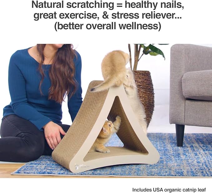 PetFusion 3-Sided Vertical Scratch Play & Perch Cat Scratching Post, 18" x 10.5" x 15.9", Multiple Angle Cat Scratching Pad; 6 Usable Sides, 100% Recyclable Cardboard Lounge