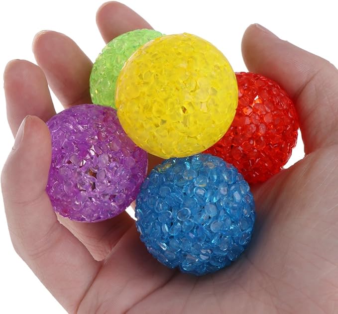 5 Pcs Cat Toy Bell Crystal Ball Sound Pet Game Kitten Plastic Interactive Rattle toys for indoor cats balls with bells teaser, Random, As the pictures
