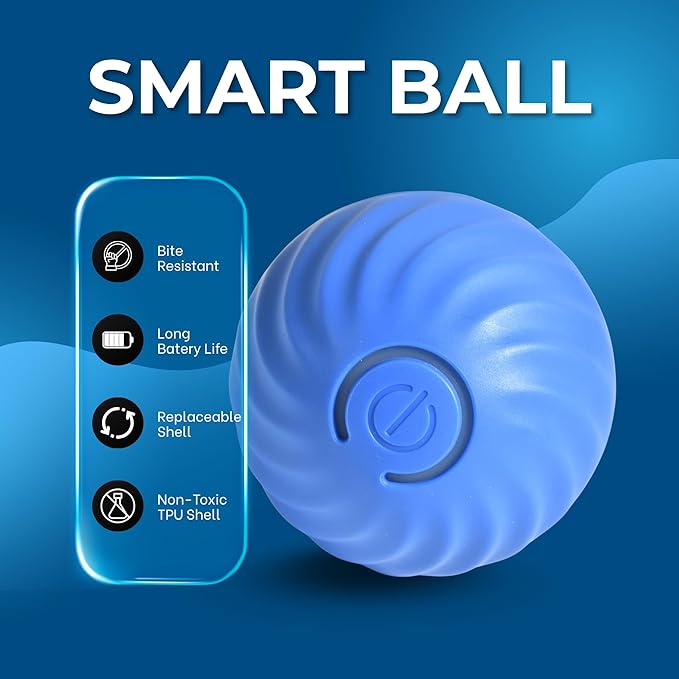 Interactive Pet Toy Ball - Smart Rolling Ball for Dogs & Cats, Moving Vibrating Electric Dog Ball Toy, Perfect for Small Pets, Puppy Toys for Enrichment and Fun, 2.6 Inch Diameter, Blue