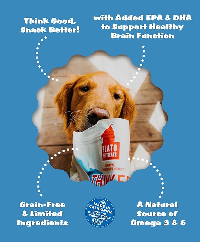 PLATO Pet Treats Air Dried Dog Treats Salmon Thinkers Sticks, Natural Dog Treats, Real Meat, Air Dried, Made in the USA, 6.5oz