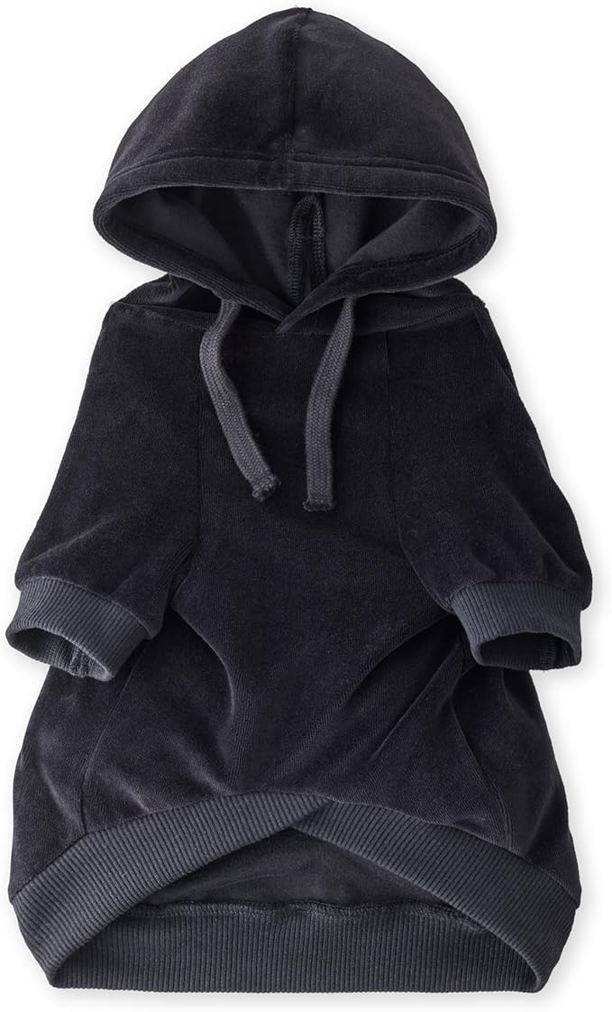 Pet Passion Cooper II Organic Cotton Velour Dog Hoodie Pet Coat for Small, Medium and Large Dogs, Black, Large (40-60 lbs)