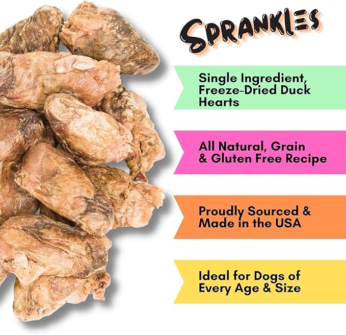 Freeze Dried Dog Treats, Duck Hearts for Cats and Dogs - 1LB Big Bag Single Ingredient All Natural Grain-Free, High Protein, Made in USA - Perfect for Training, Topper or Snack