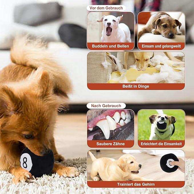 Dog Toys Balls - Chewable Plush Billiards for Dogs, Soft Pet Squeaky Ball Stuffed with Fluffy, Durable Indoor Outdoor Dog Puzzle Toy, Birthday for Puppy Small and Medium Breeds