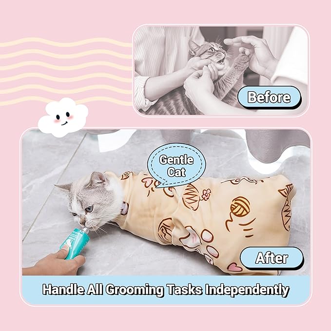 35.5" Extra Large Cat Grooming Wrap,Soft Self-Stick Cat Burrito Restraint Blanket Grippy Cloth for Large Cats & Small Dogs Medicine,Nail Clipping,Ear Cleaning,Teeth Brushing Anti-Scratch Anti-Escape