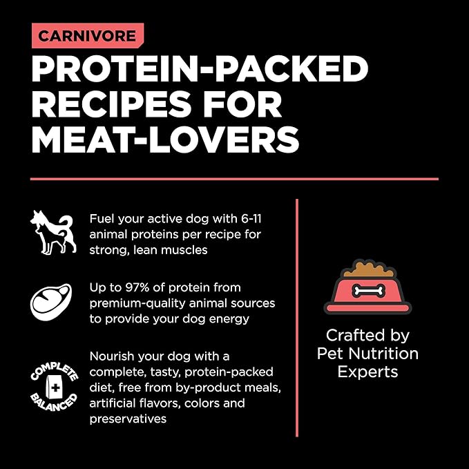 Go! Solutions Carnivore Salmon + Cod Grain-Free Dry Dog Food, Our Highest-Protein Kibble Made with Real Meat & Fish, Chicken-Free Recipe, for Puppies, Adults & Seniors, 12 lb Bag