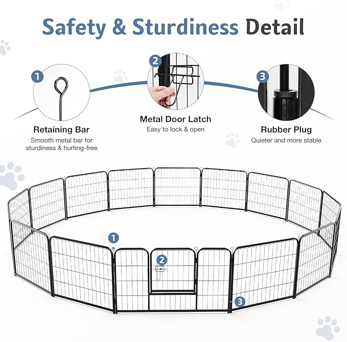 DUMOS Dog Playpen Indoor, Metal 24 Inch 40 Panels Foldable Pet Fence with Door, Outdoor Small Medium Large Dog Puppy Portable Exercise Play Pen for RV Camping, Trips, Play Yard