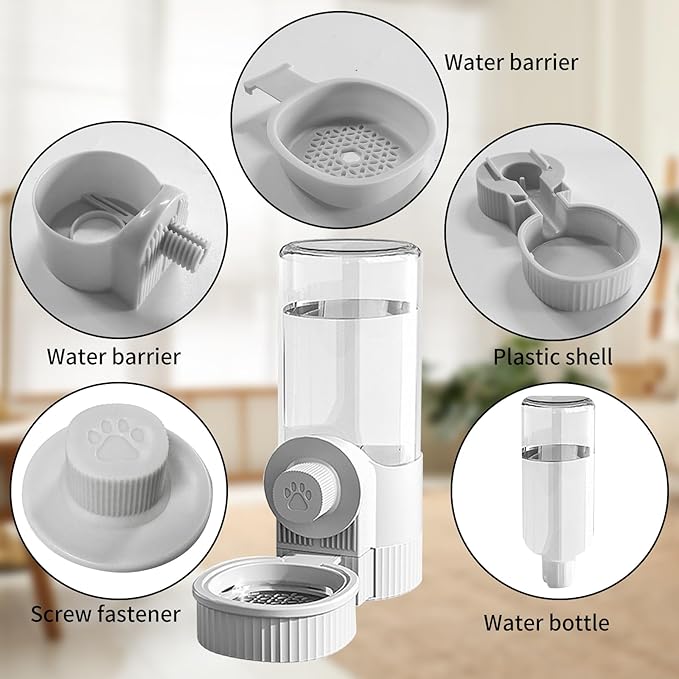 Hanging Cage Automatic Pet Food Water Dispenser, 41oz Hanging Automatic Food Dispenser, 18oz Pet Water Bottle for Cage Crate, Suitable for Kitten Rabbit Chinchilla Hedgehog Ferret (Grey, 41Oz)