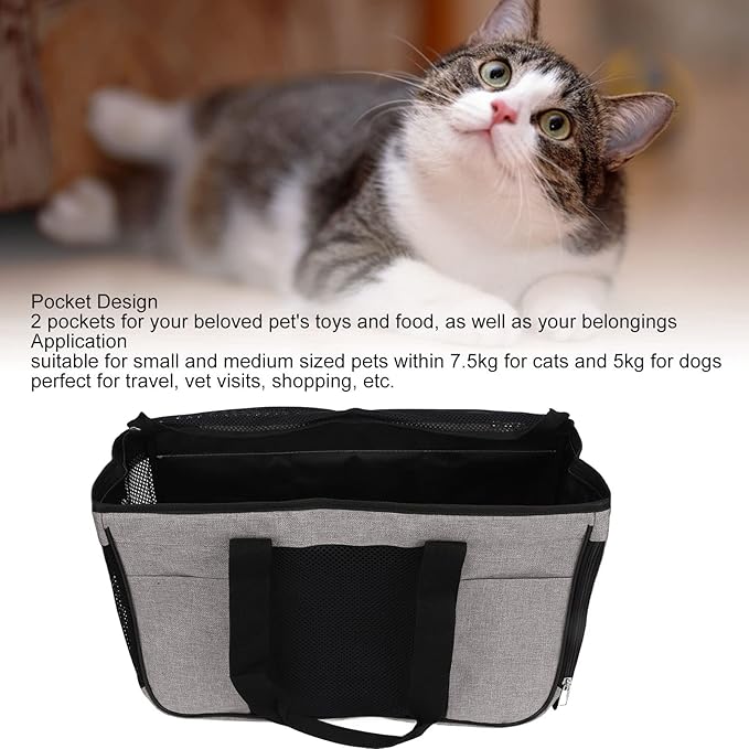 Breathable Cat Carrier with Anti Escape Design, Soft Portable Cat Travel Carrier for Small Pets, Mesh Cat Bag with Pockets and Roll Up Door for Vet Visits Car Travel (Grey with Black)