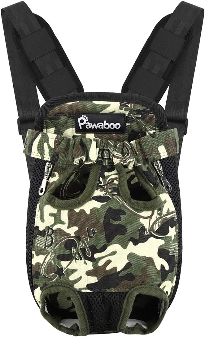 Pawaboo Pet Carrier Backpack, Adjustable Pet Front Cat Dog Carrier Backpack Travel Bag, Legs Out, Easy-Fit for Traveling Hiking Camping for Small Medium Dogs, Medium (Pack of 1), Deep Camouflage Black