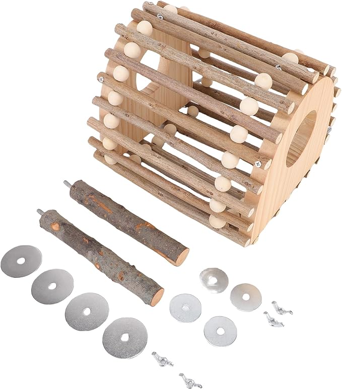 Bird Climbing Ladder, Pine Wood Double Hole Design Climbing Ladder Toy, Hamster Toy with 14 Accessories for Hamster Bird Cage