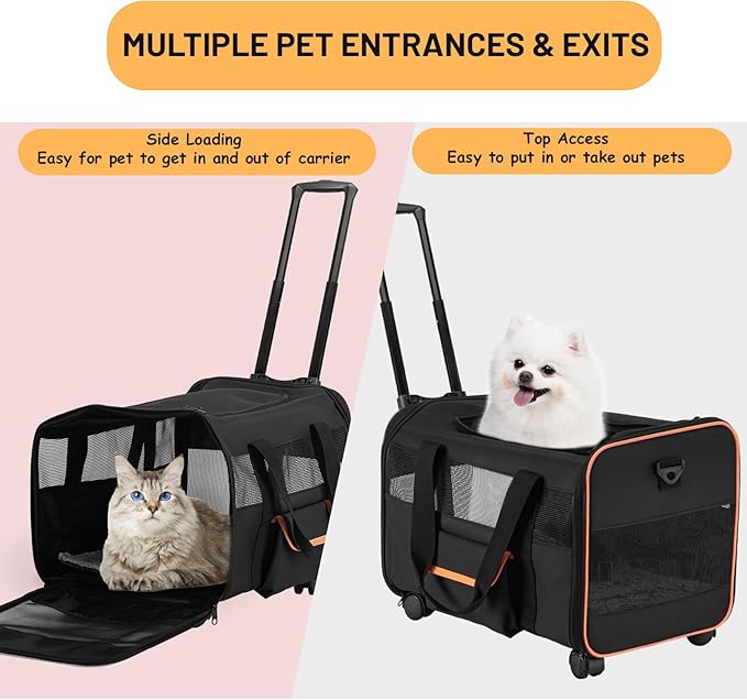 Pet Carrier for Small Pet, Cat Dog Carrier for Car Soft Sided Dog Rolling Crate Cat Travel Bag