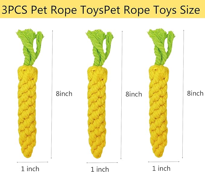 3PCS Yellow Carrot Pet Rope Toys,Cat Interactive Chews,Puppy Teething Chew Toys,Teeth Cleaning and Chewing for Dogs and Cats (Yellow-3pcs)