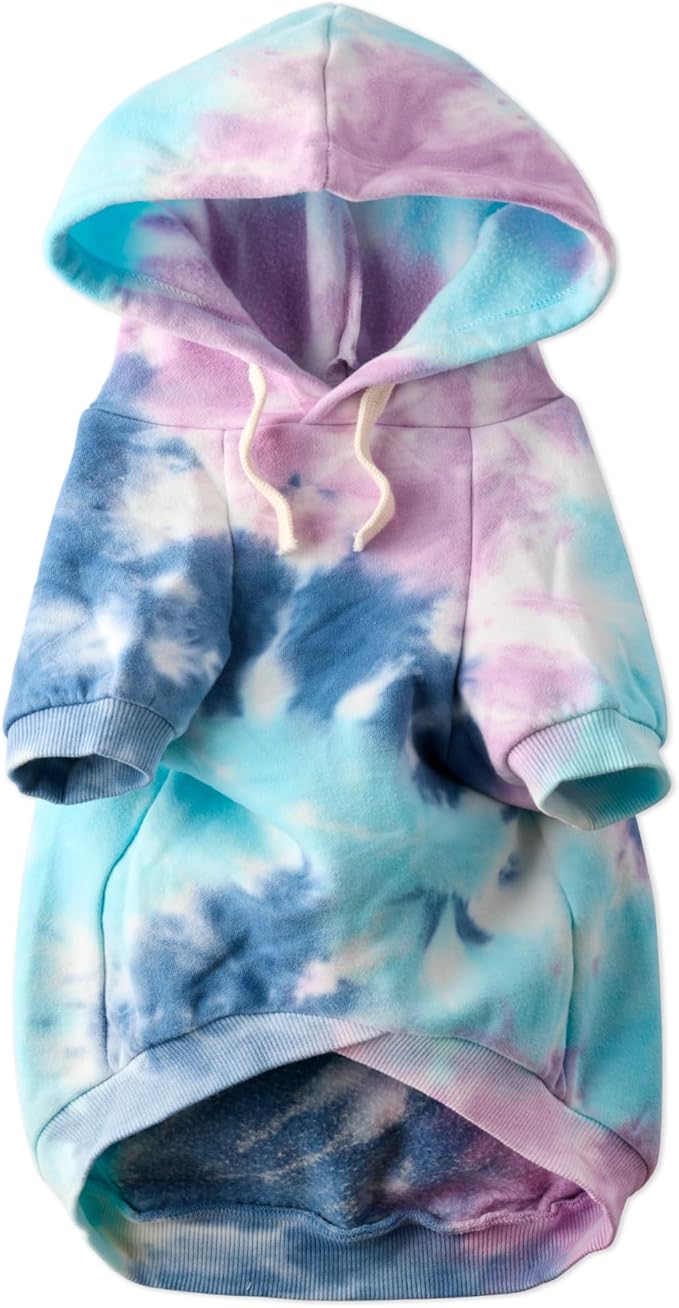 Pet Passion Rocky II - The Extra Plush Comfy Hoodie, Organic Cotton and Recycled Poly Dog Hoodie Pet Coat Sweater for Small, Medium, Large Dogs, Purple Tie Dye, X-Large (55-80 lbs)