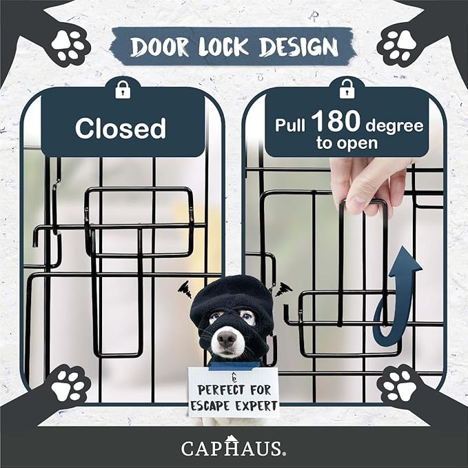 CAPHAUS Foldable Dog Crate Wire Metal Dog Kennel w/Divider Panel, Leak-Proof Pan & Protecting Feet, Single & Double Door, Small, Medium & Large Dog Crate Indoor Wire Dog Cage, 30” w/Classic Lock