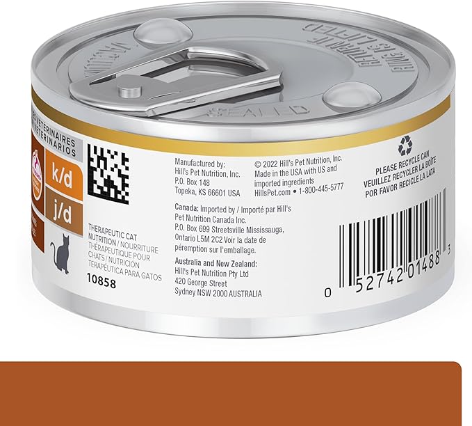 Hill's Prescription Diet k/d Kidney Care + j/d Mobility Care Wet Cat Food, Chicken & Vegetable Stew, 2.9 oz. Cans, 24-Pack