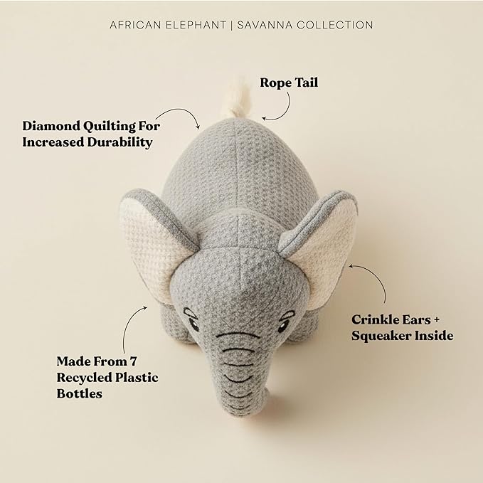 Dog Toys | Plush Elephant Stuffed Animal for Large Dogs | Eco Friendly Jumbo Dog Toy